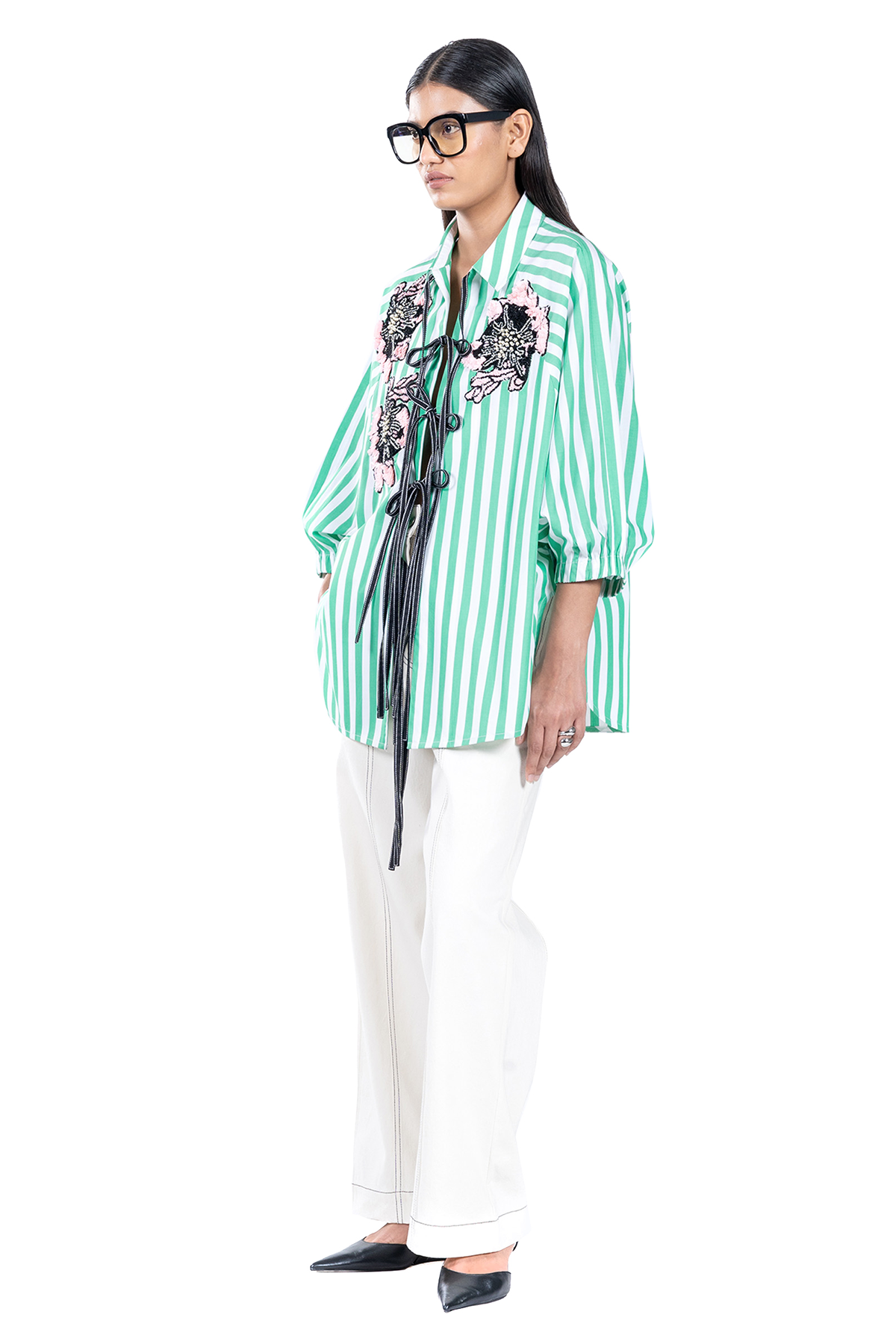 HANDCRAFTED STRIPER TIE-UP SHIRT