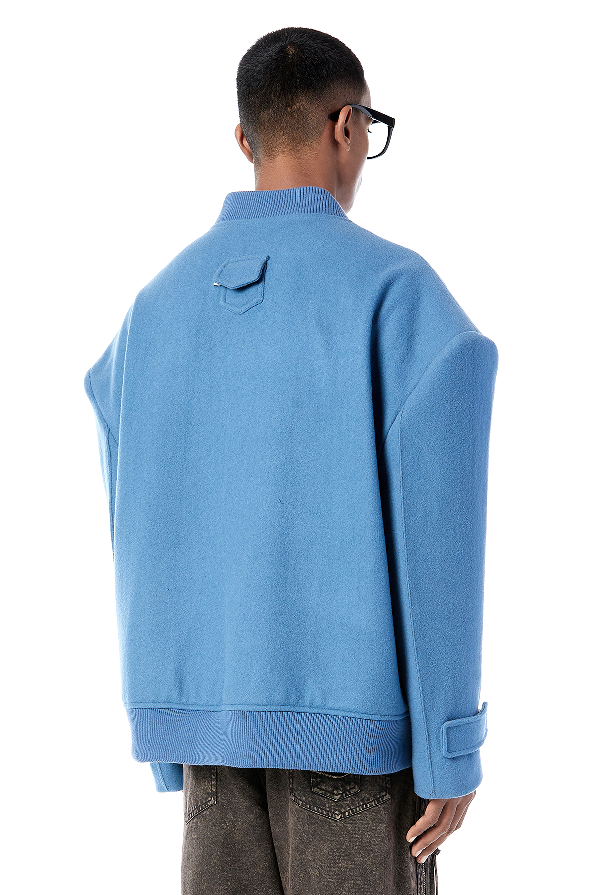 Padded Shoulder Felt Bomber Jacket