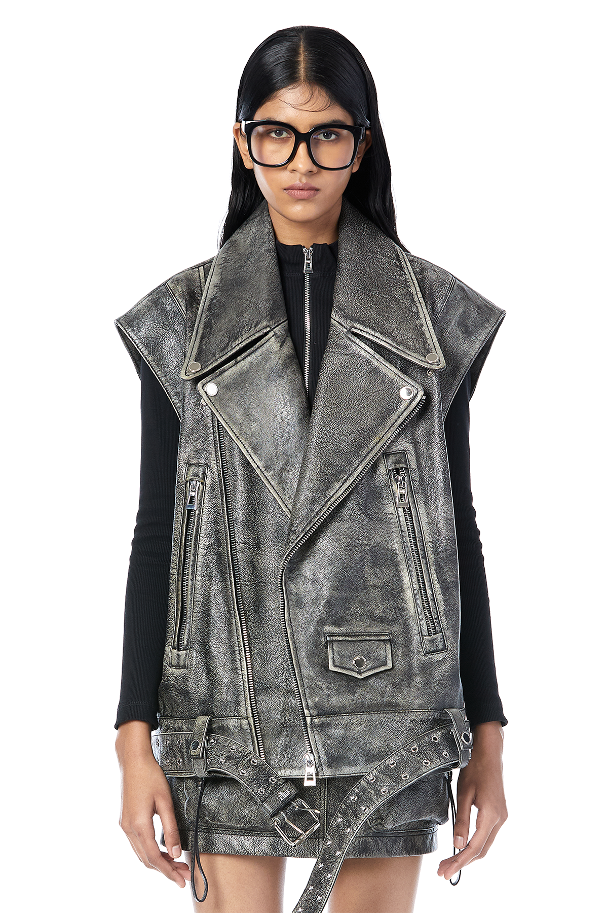 Washed Leather Biker Jacket