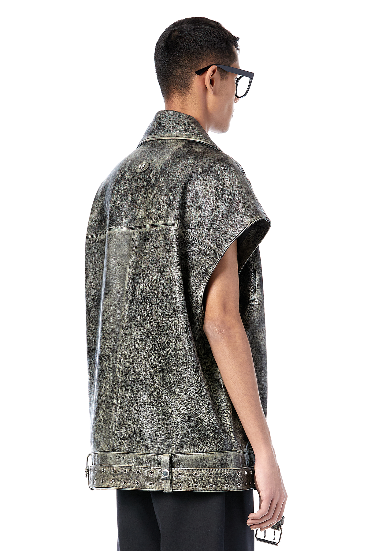 Washed Leather Biker Vest