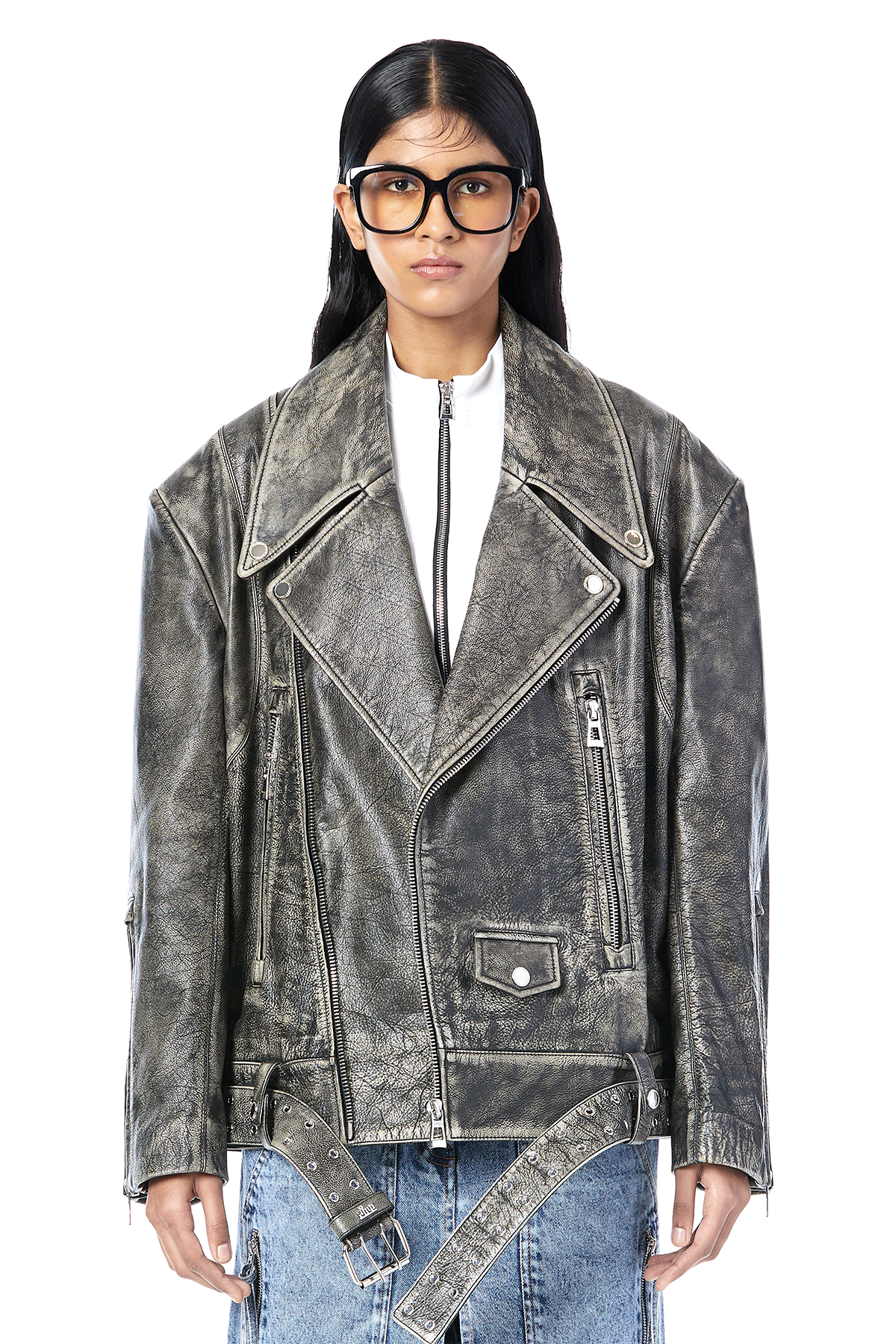 Washed Leather Biker Jacket