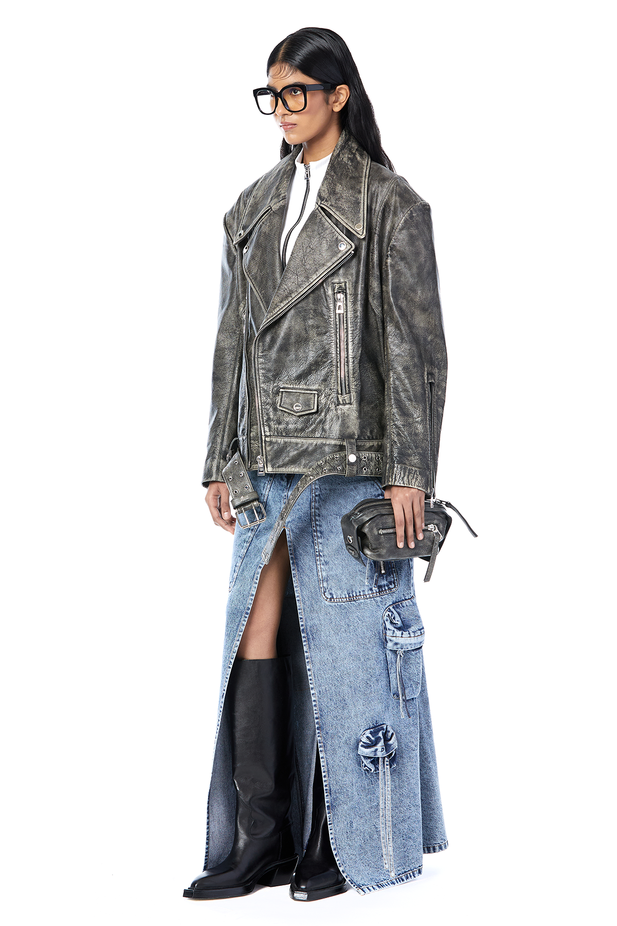 Washed Leather Biker Jacket