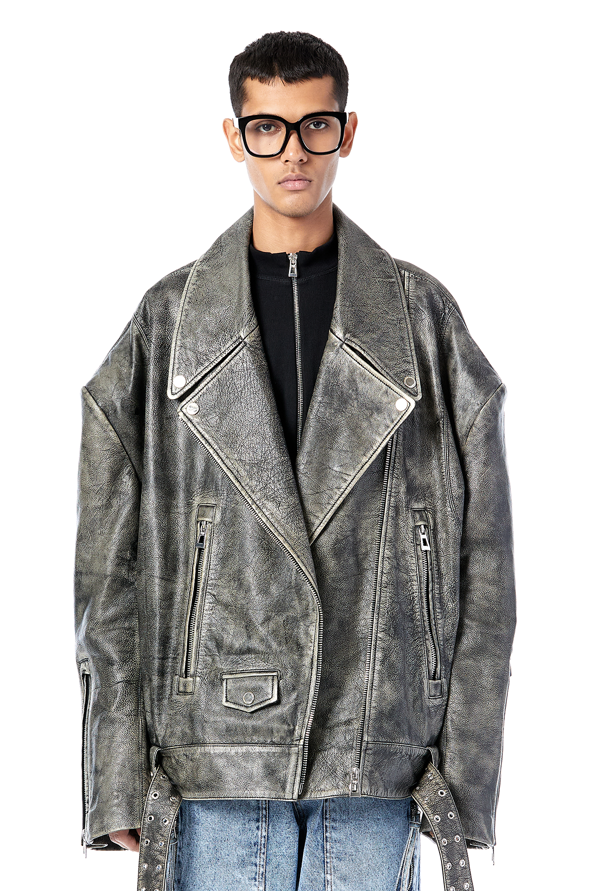 Washed Leather Biker Jacket