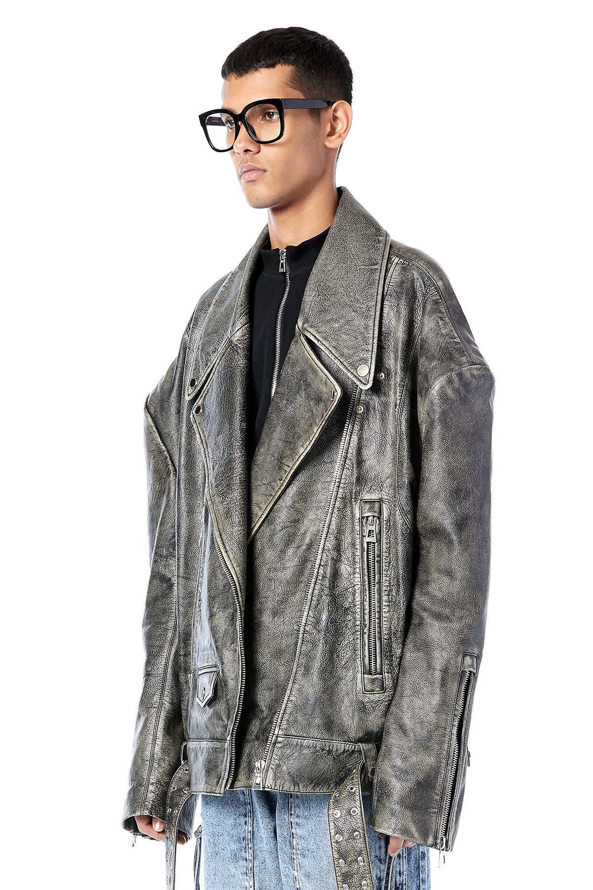 Washed Leather Biker Jacket