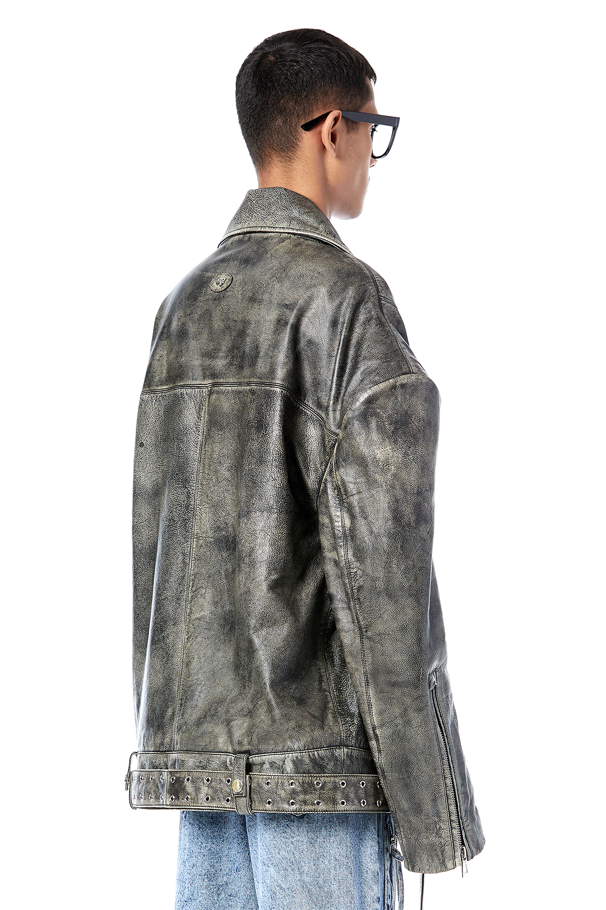 Washed Leather Biker Jacket