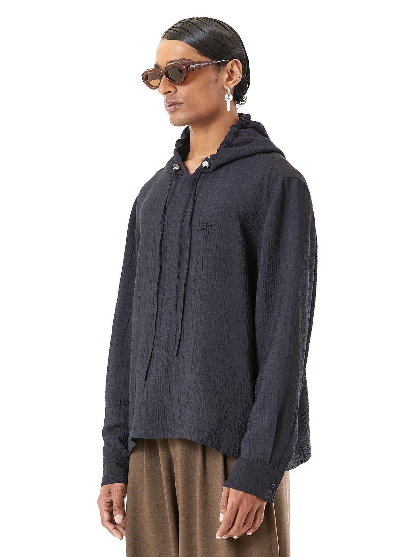 Textured Cropped Hoodie Polo