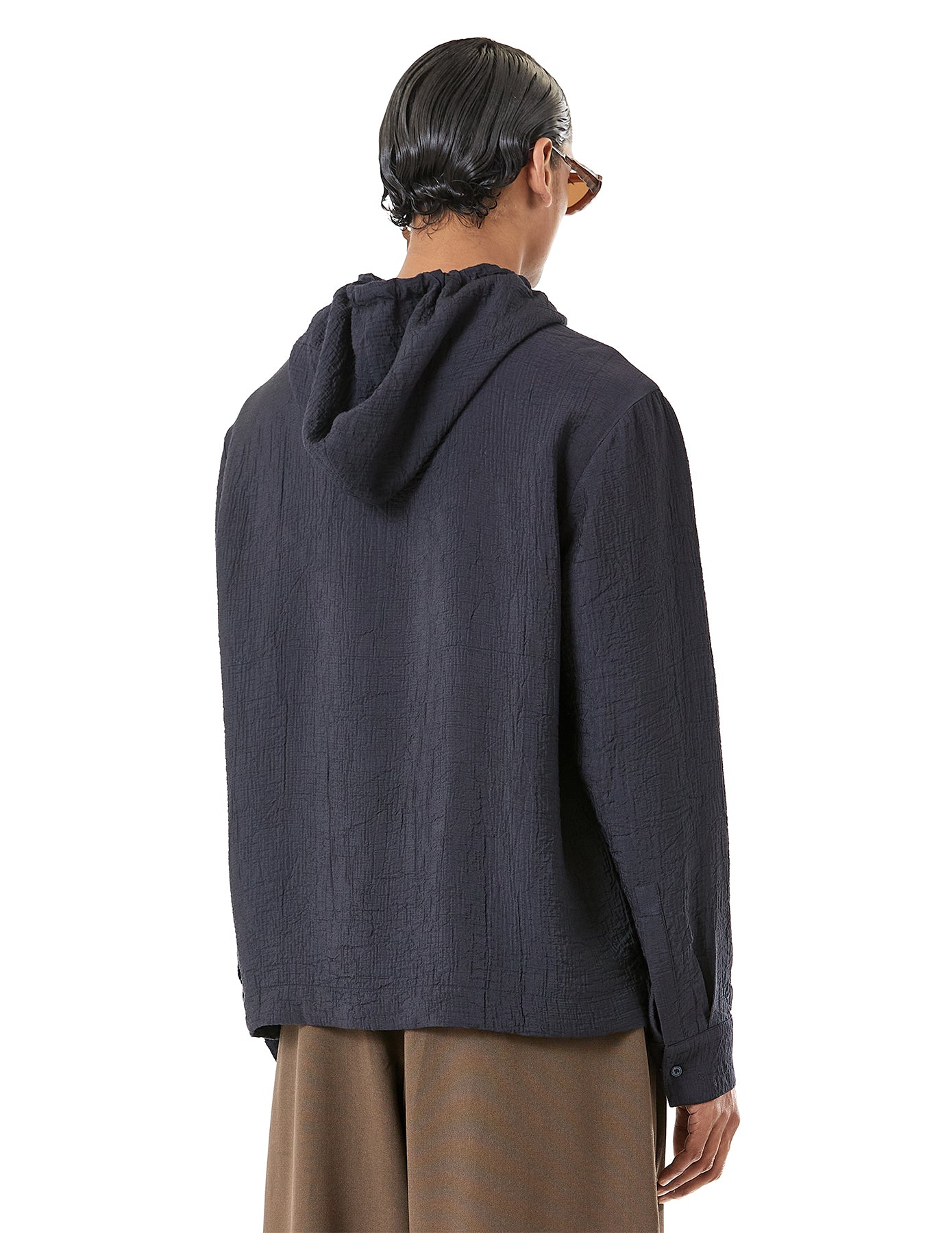 Textured Cropped Hoodie Polo