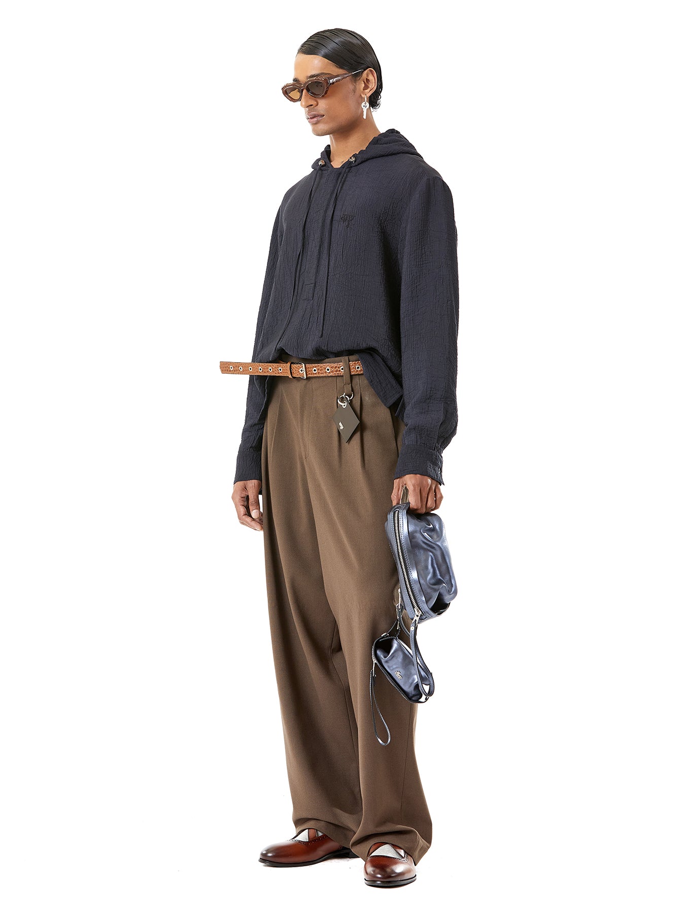 Textured Cropped Hoodie Polo