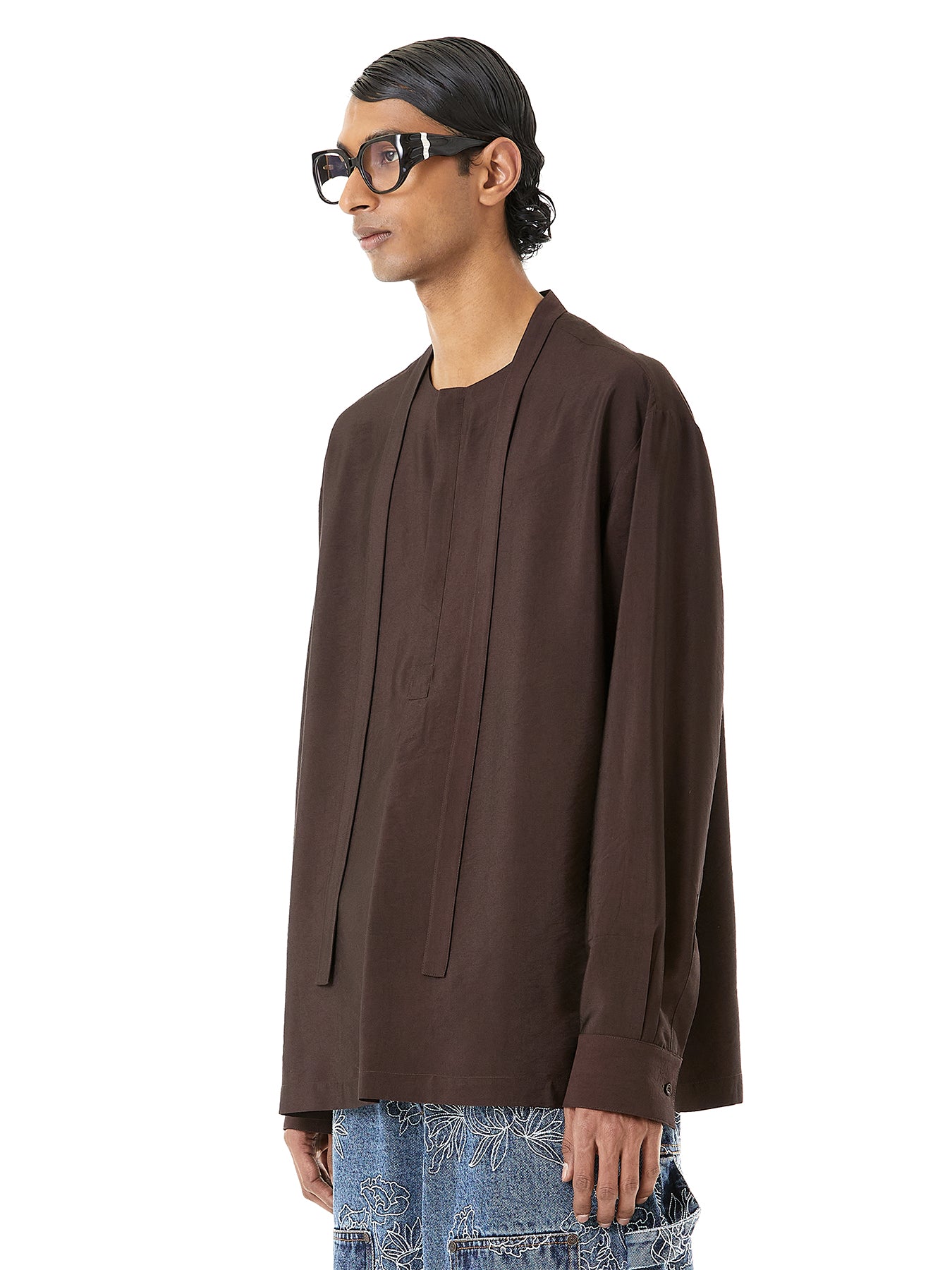 Deconstructed Mandarin Satin Shirt