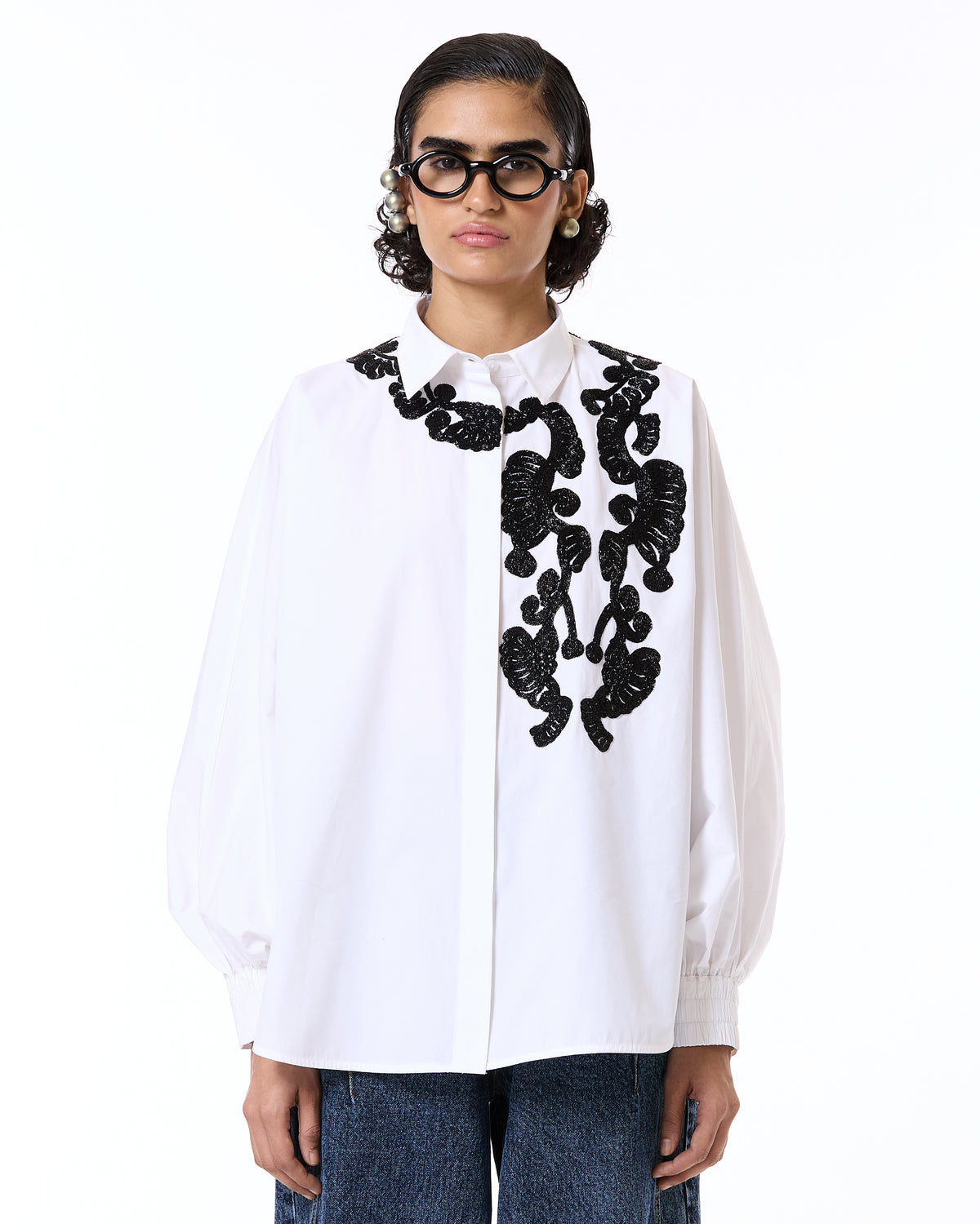 Handcrafted yoke batwing shirt