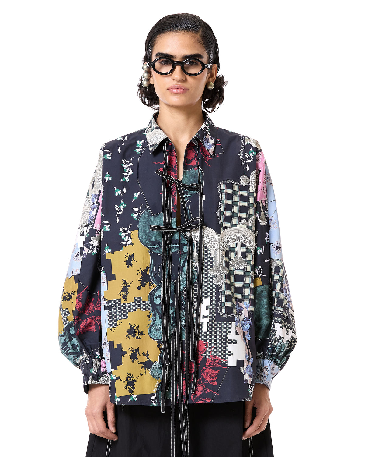 Composite Print Tie-Up Shirt