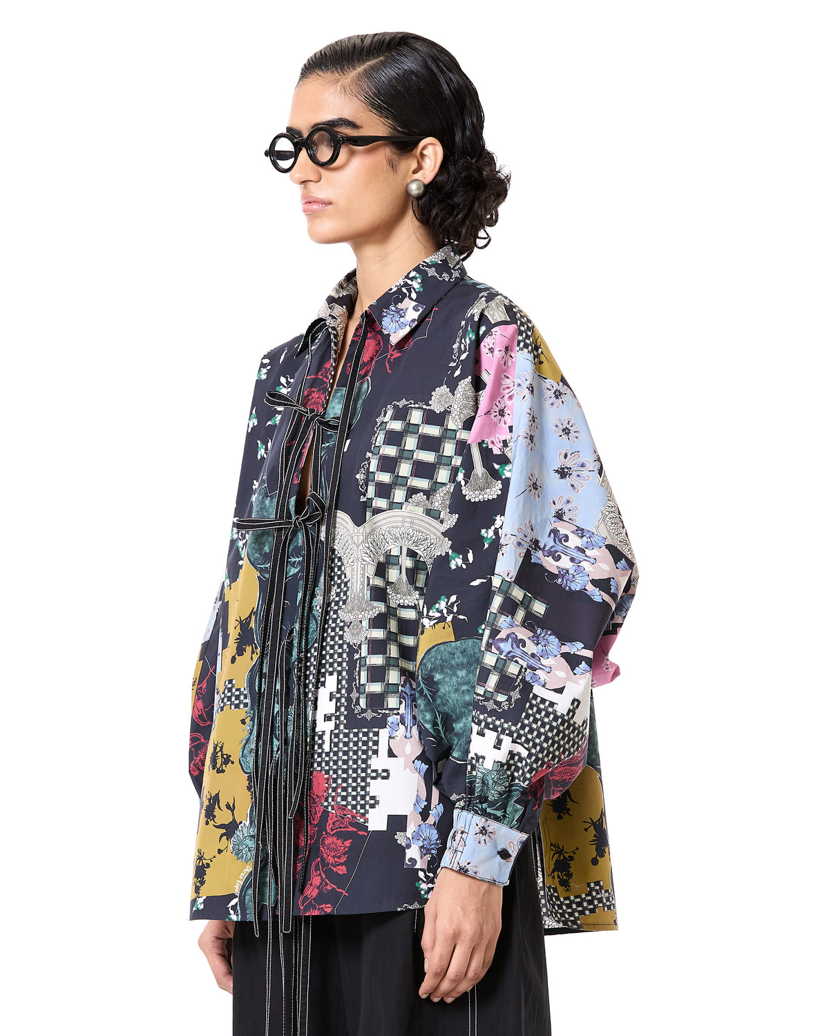 Composite Print Tie-Up Shirt