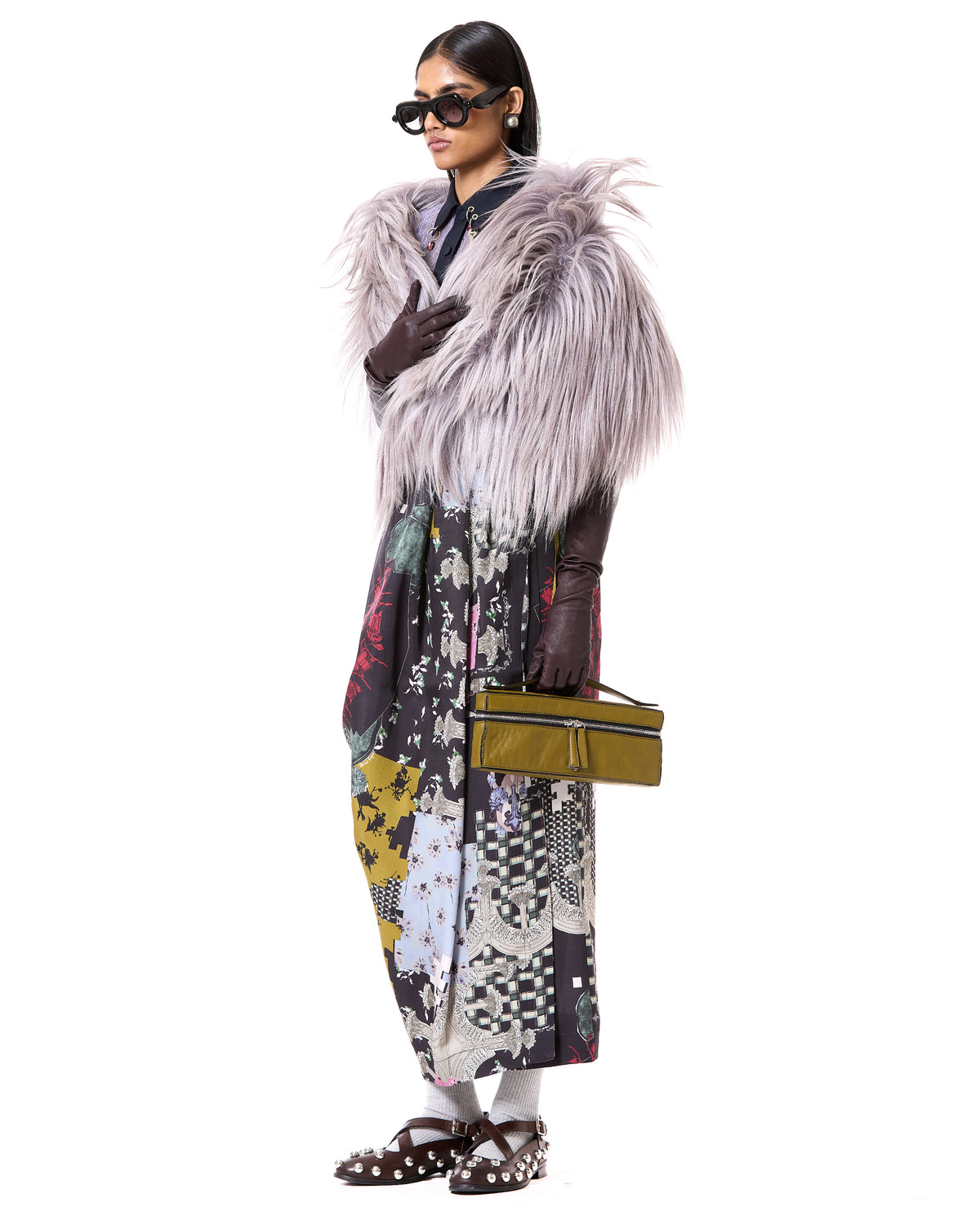 Composite Print Asymmetric Wrap Skirt