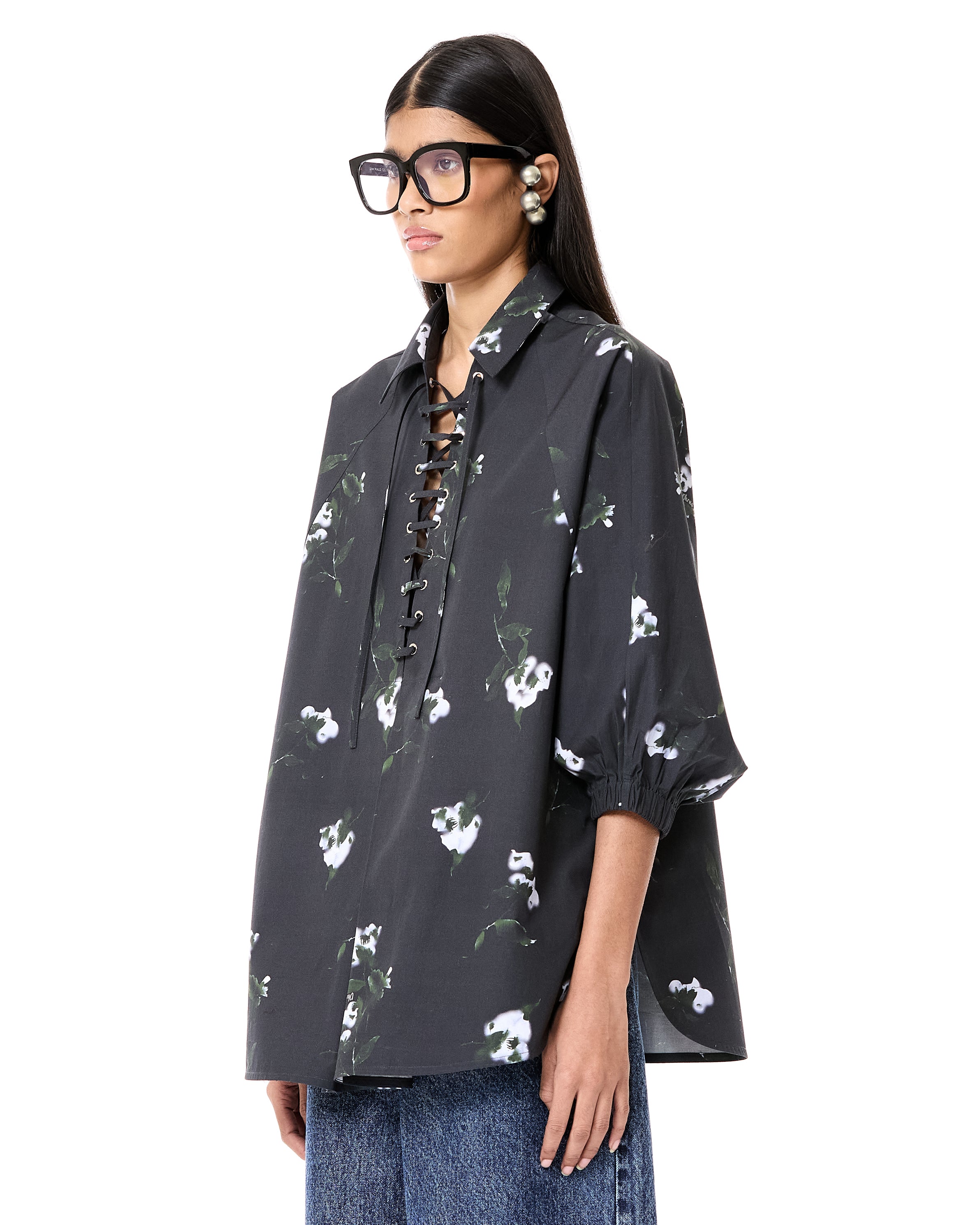 Printed Laced Polo Batwing Shirt