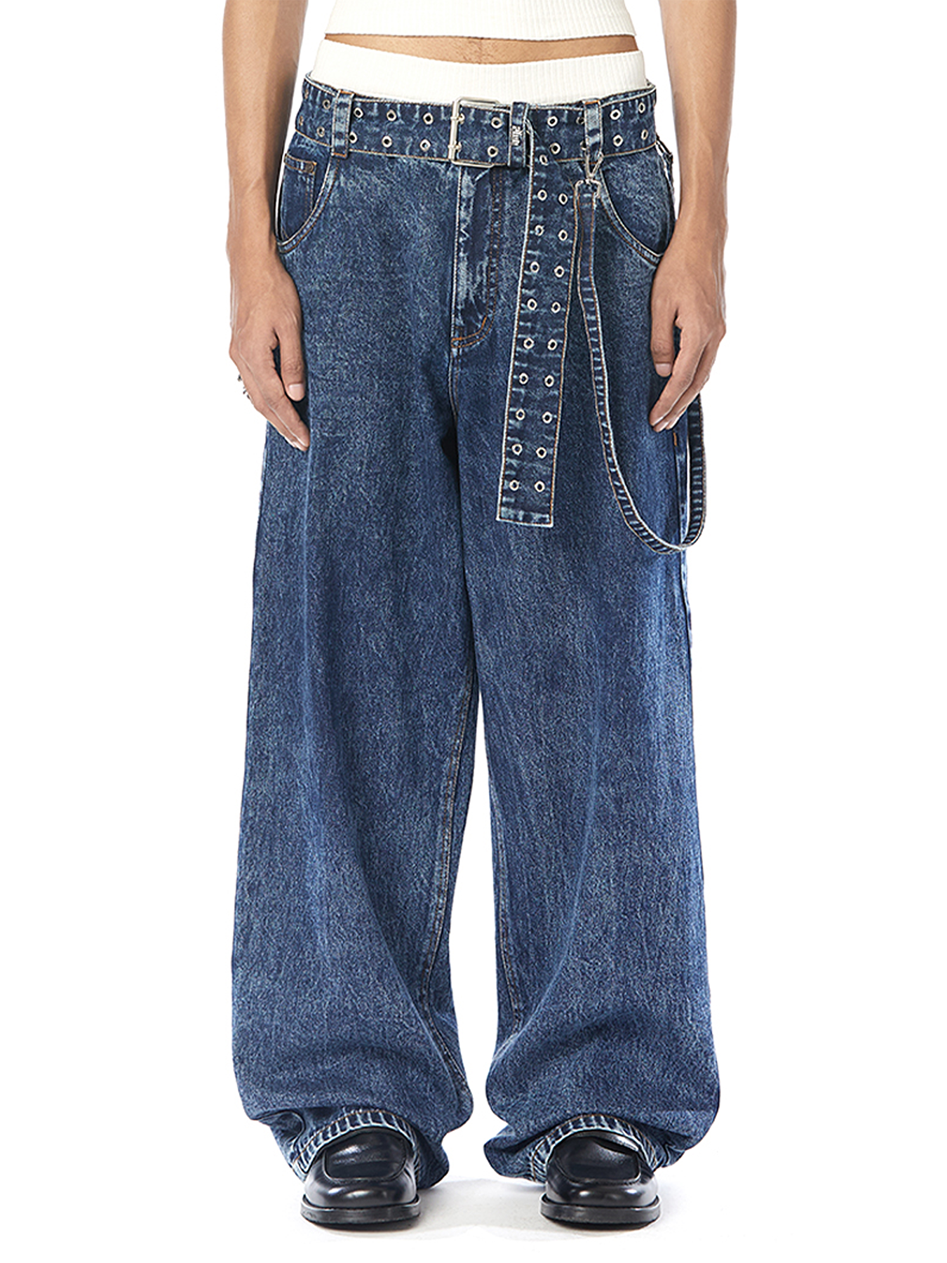 パンツ bless u wrinkle crack baggy denim blessu bless u wrinkle crack baggy denim blessu（BlessU ダーク