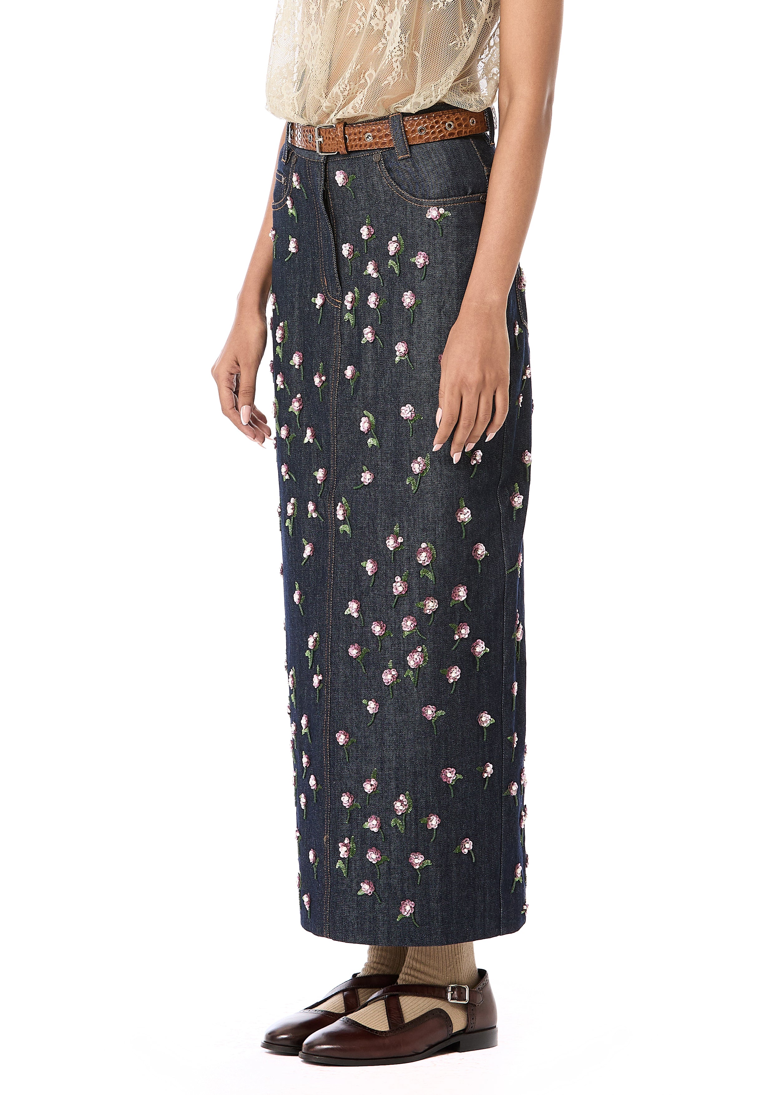 Handcrafted Denim Maxi Skirt