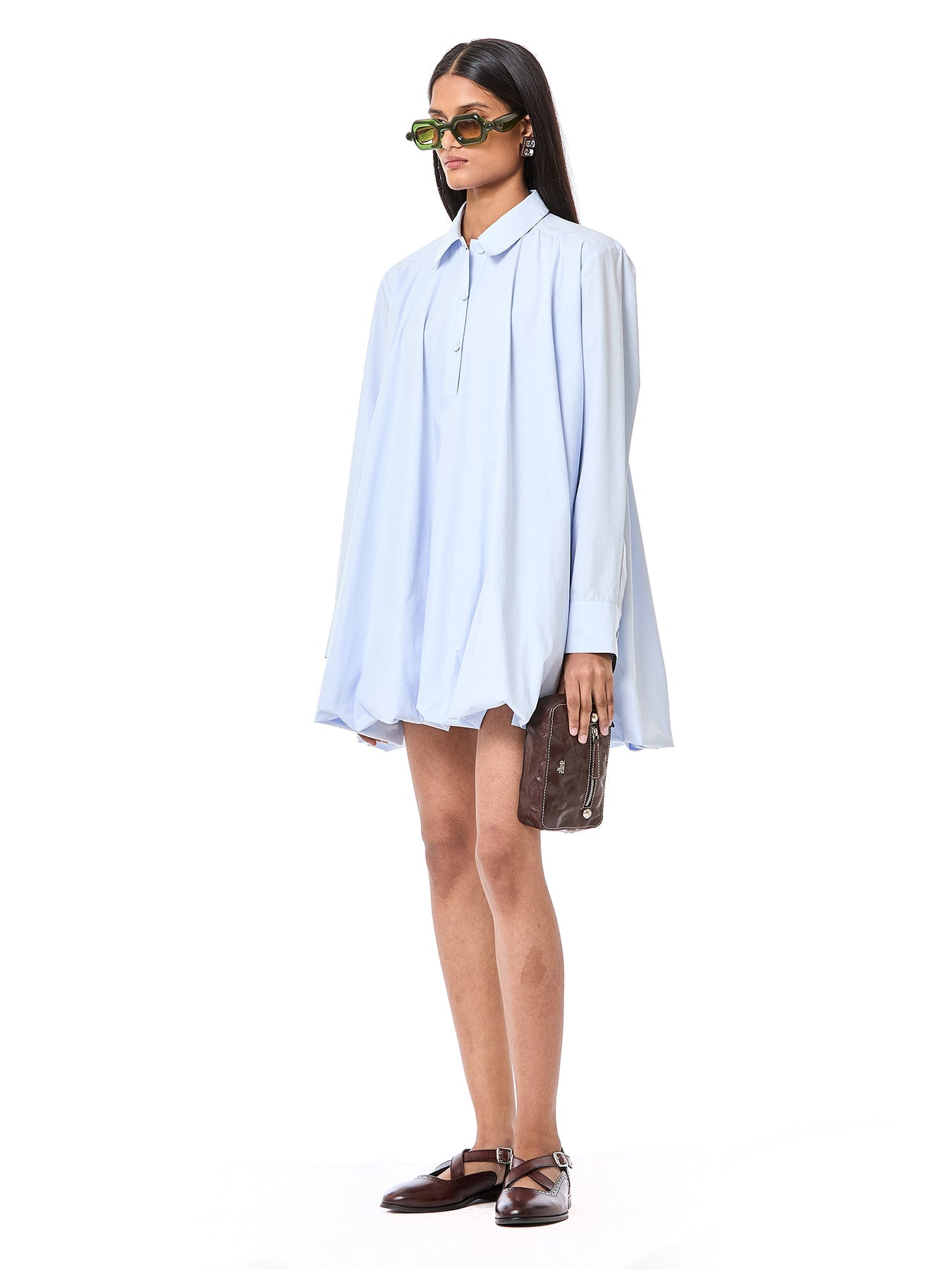 Balloon-Hem Shirt Dress
