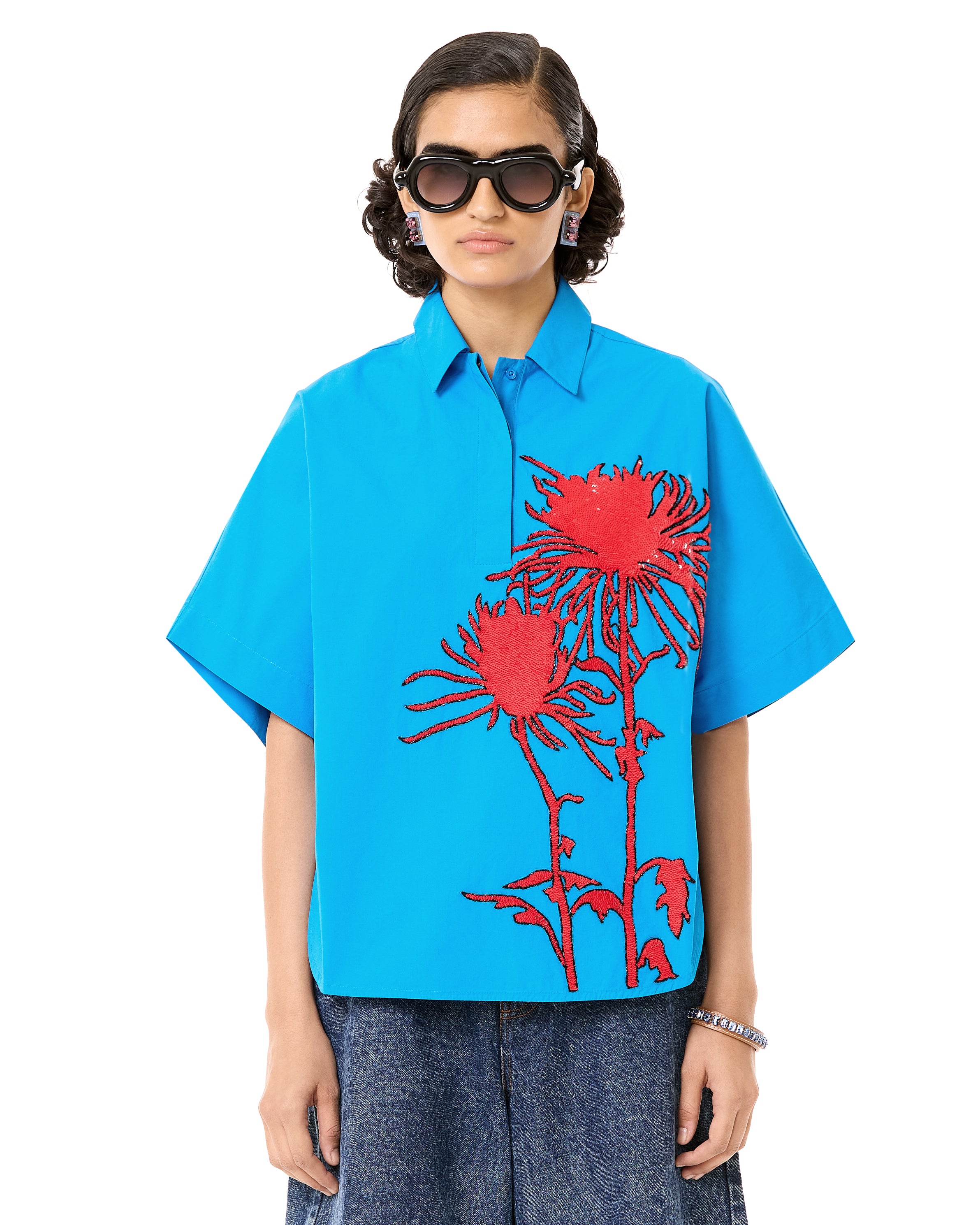 Half Polo Batwing Shirt