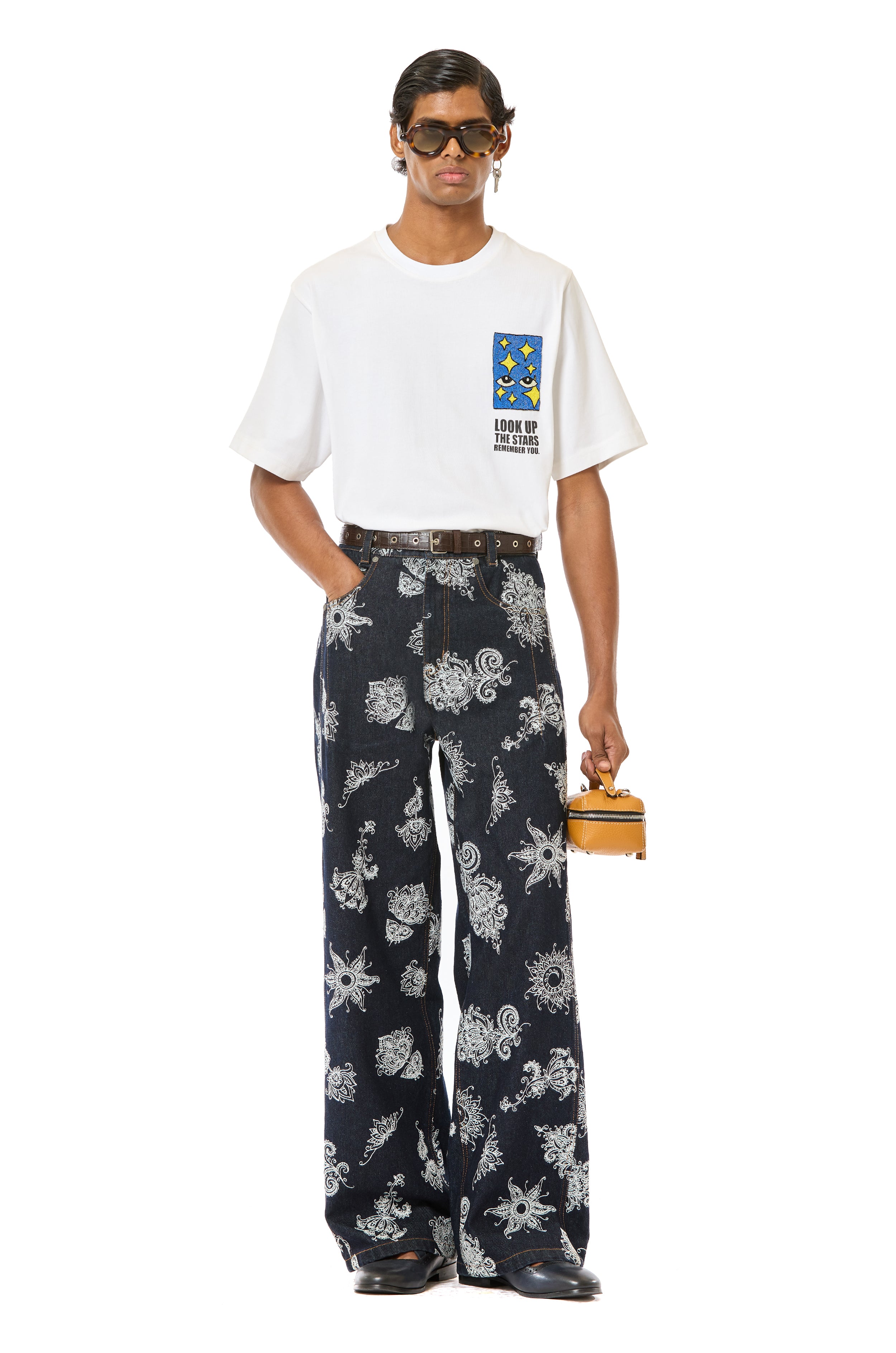 Embroidered Wide Leg Jeans