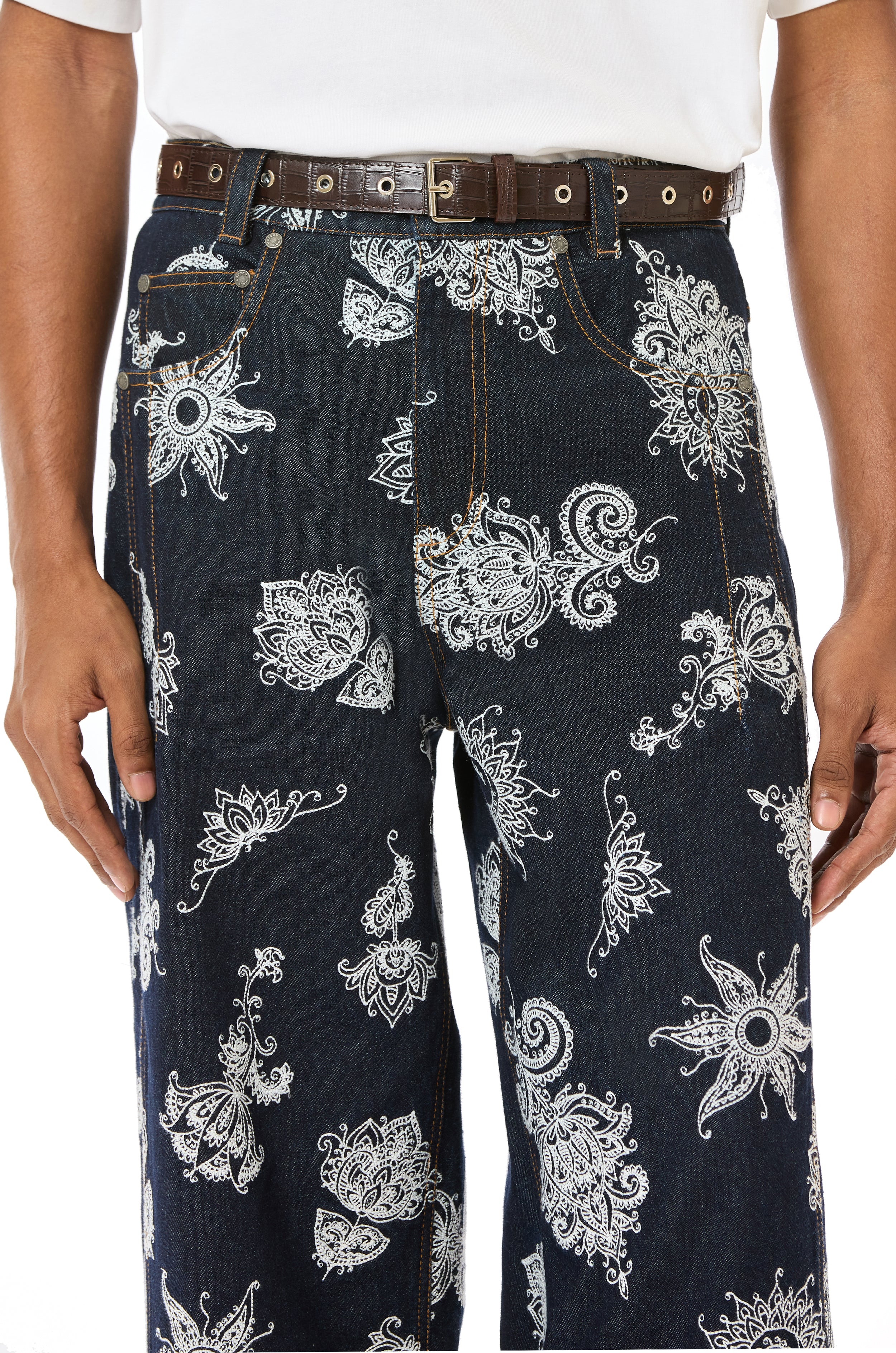 Embroidered Wide Leg Jeans