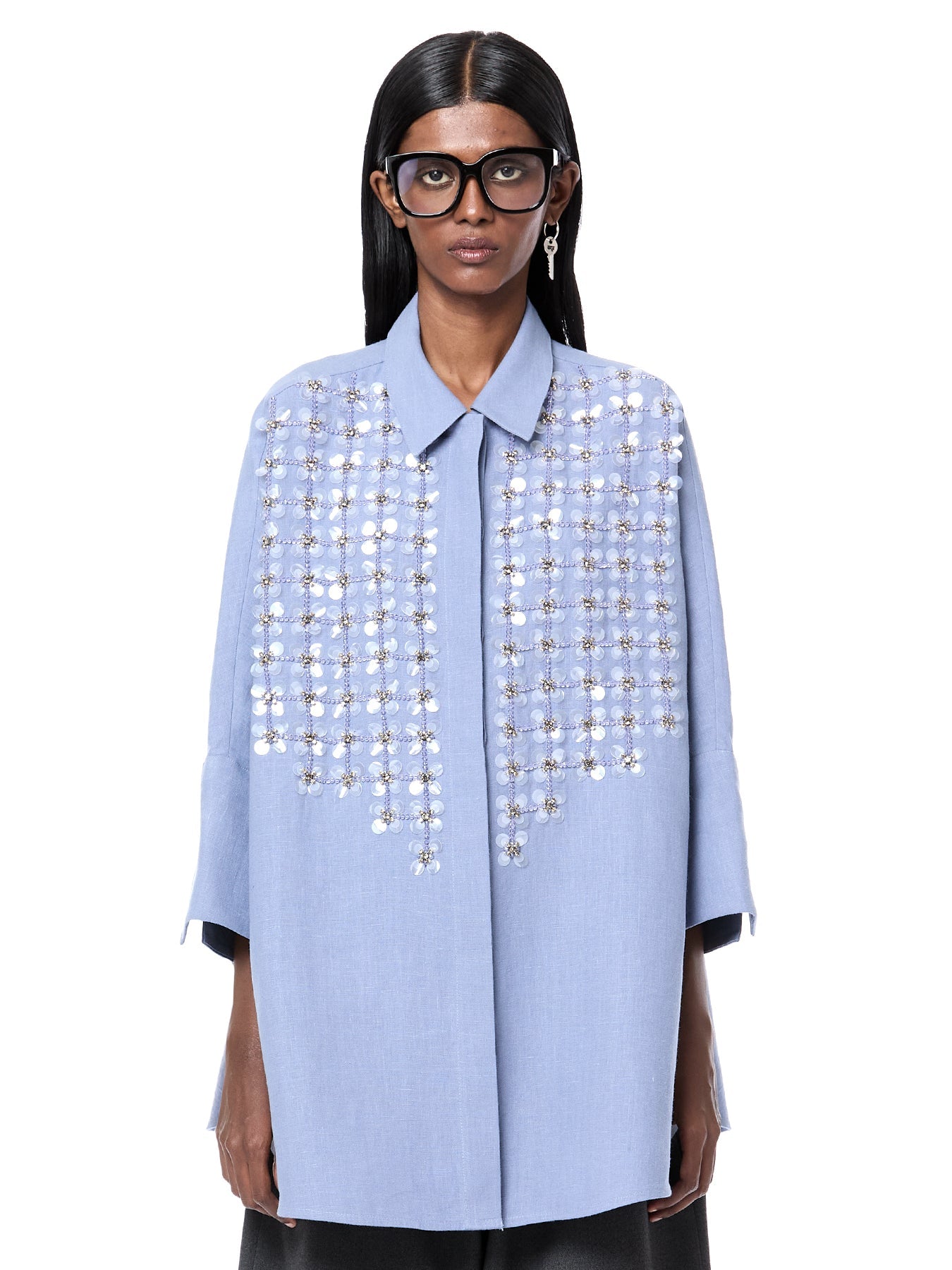 Crystal Grid Long Shirt