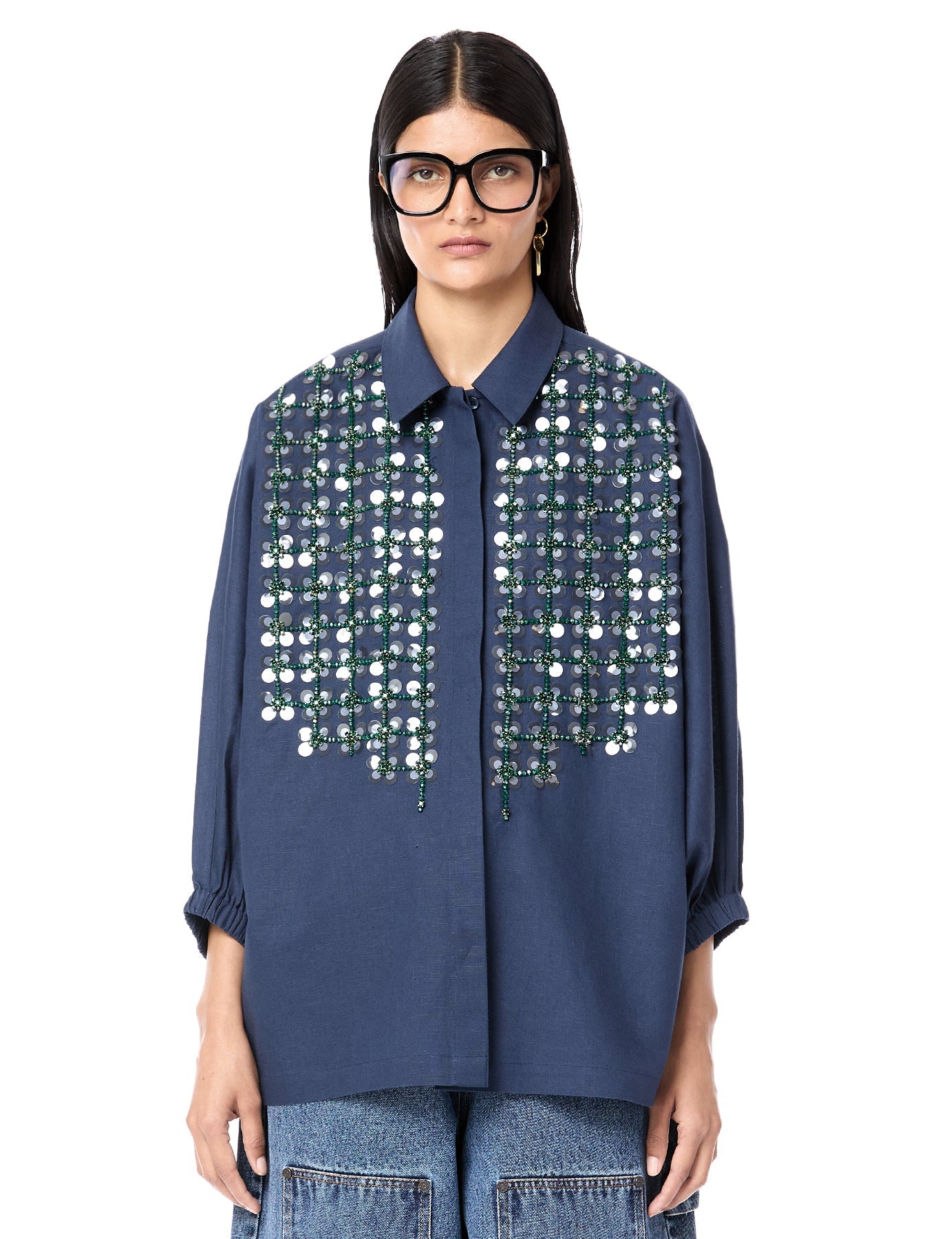 Crystal Grid Batwing Shirt