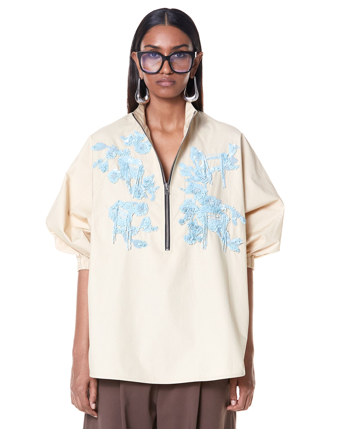 Bouquet Zip-Up Batwing Shirt