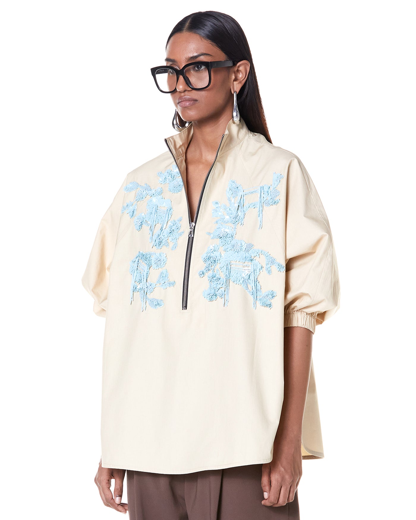 Bouquet Zip-Up Batwing Shirt