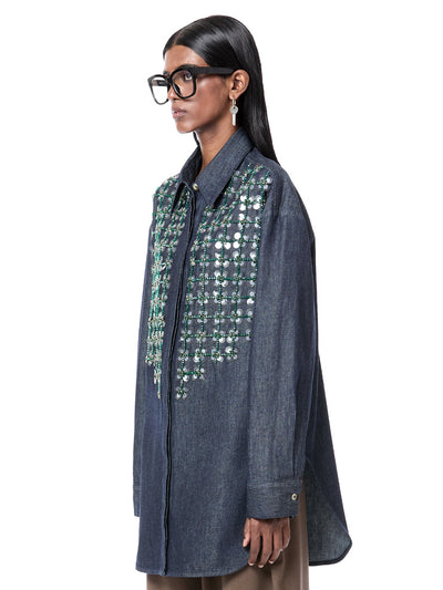 Crystal Grid Denim Shirt