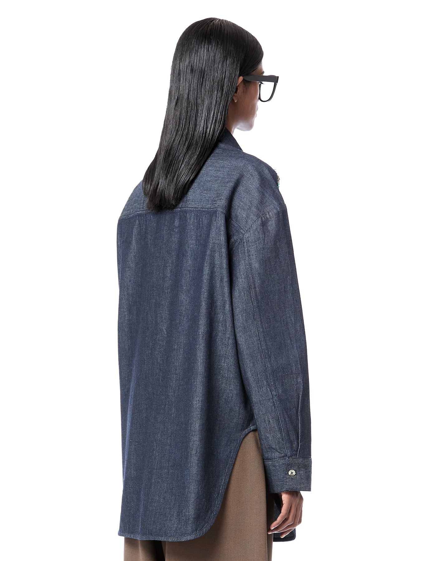 Crystal Grid Denim Shirt
