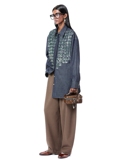 Crystal Grid Denim Shirt