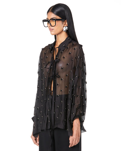 Bejeweled Tie-up Batwing Shirt