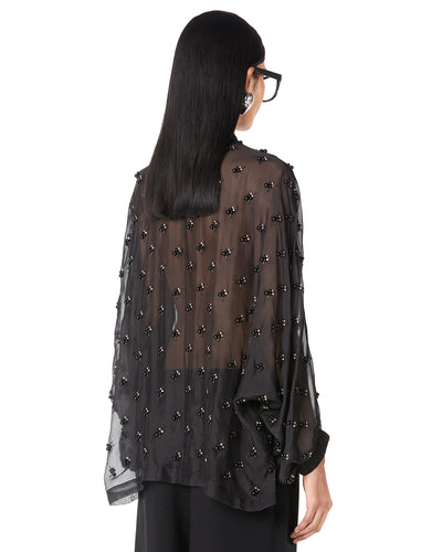 Bejeweled Tie-up Batwing Shirt