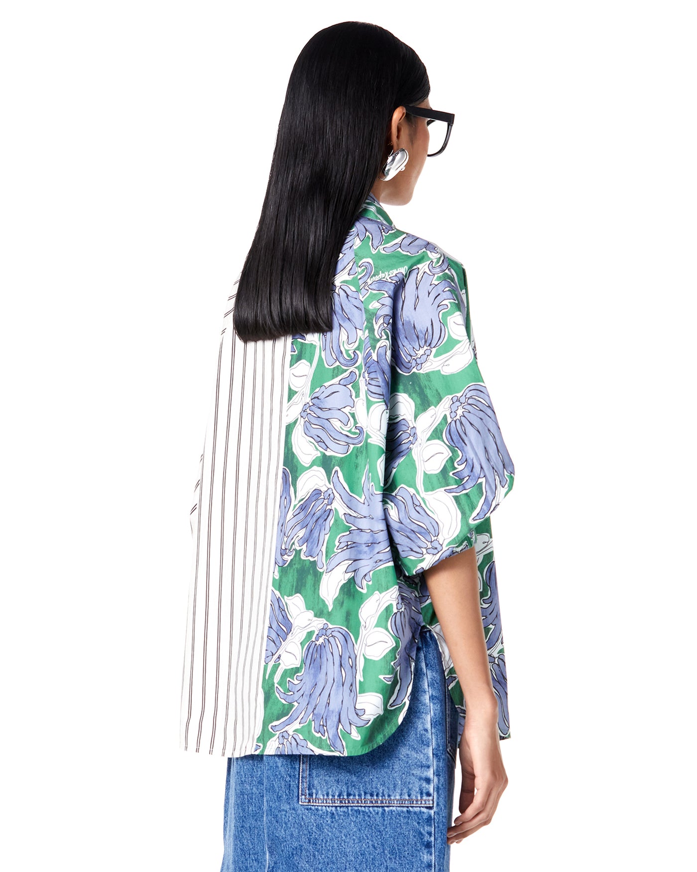 Split Print Tie-Up Batwing Shirt