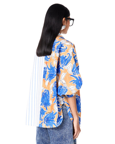 Split Print Tie-up Batwing Shirt