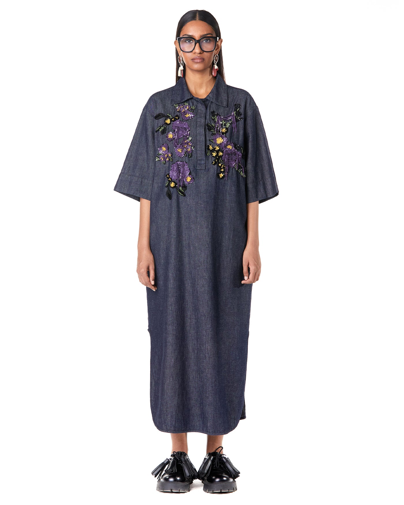 Bouquet Denim Shirt-Dress