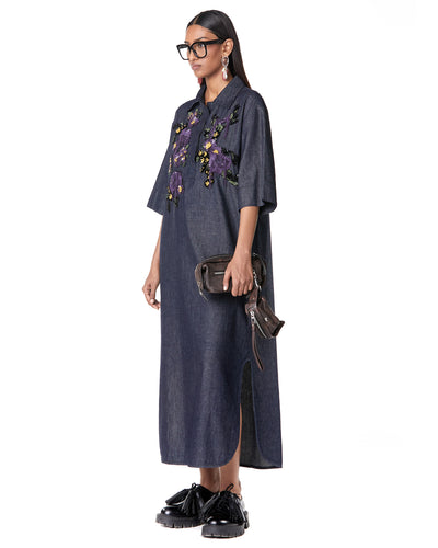 Bouquet Denim Shirt-Dress