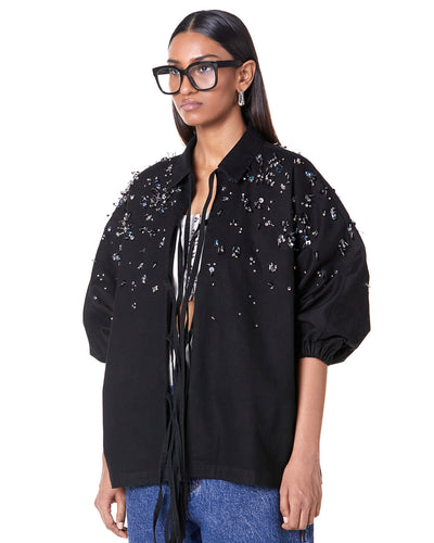 Bejeweled Tie-up Batwing Jacket