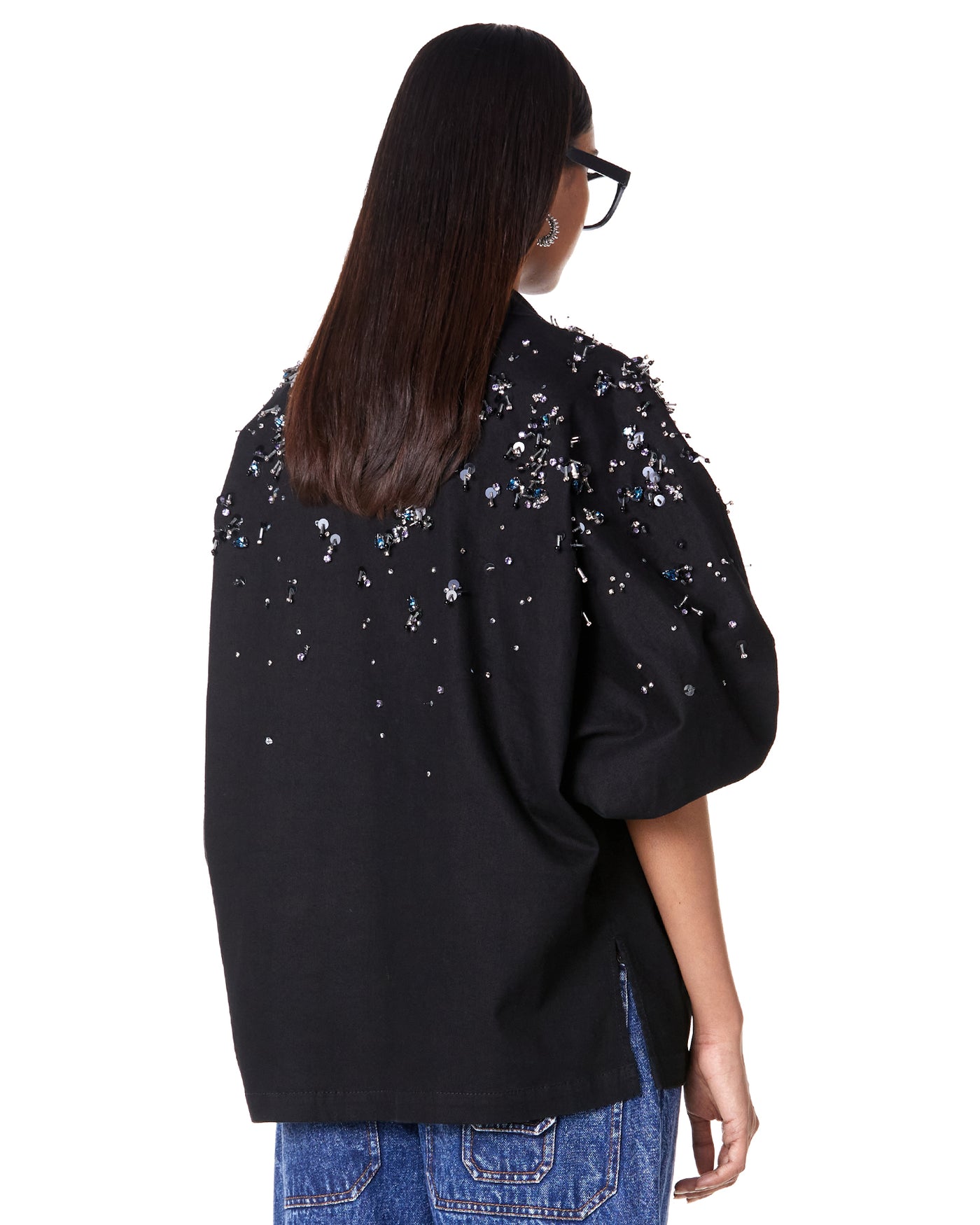 Bejeweled Tie-up Batwing Jacket