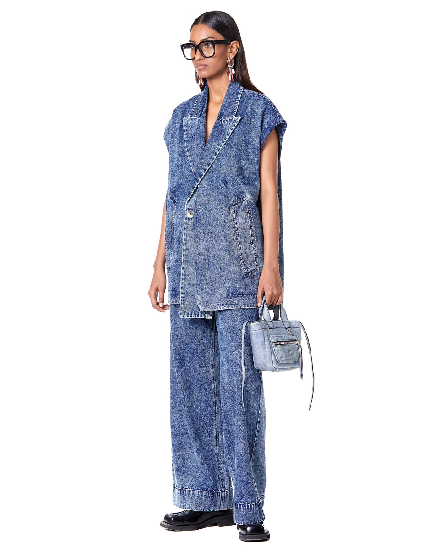 Denim Lapel Washed Blazer Co-Ord Set