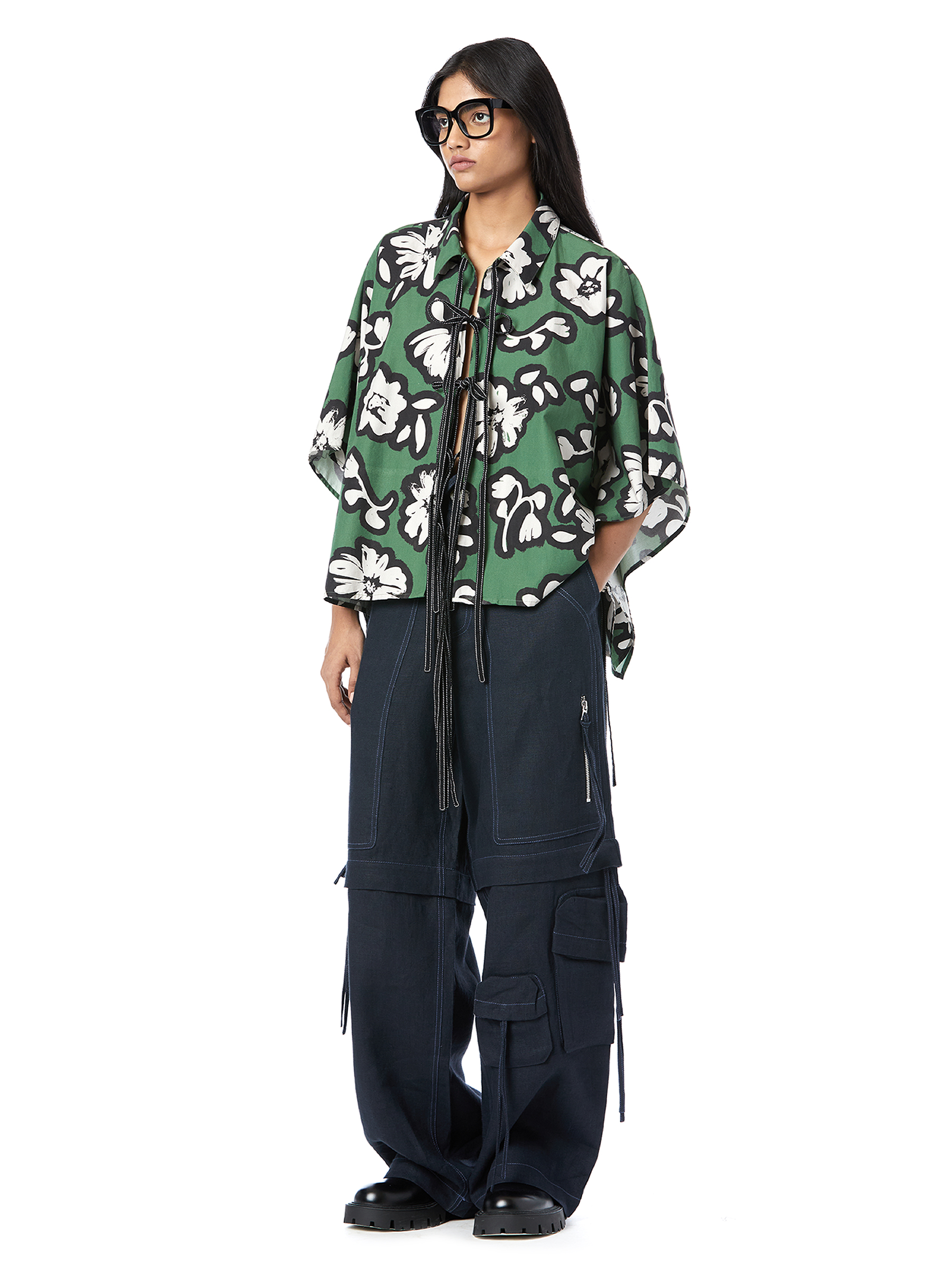 TIE-UP CROPPED KAFTAN SHIRT
