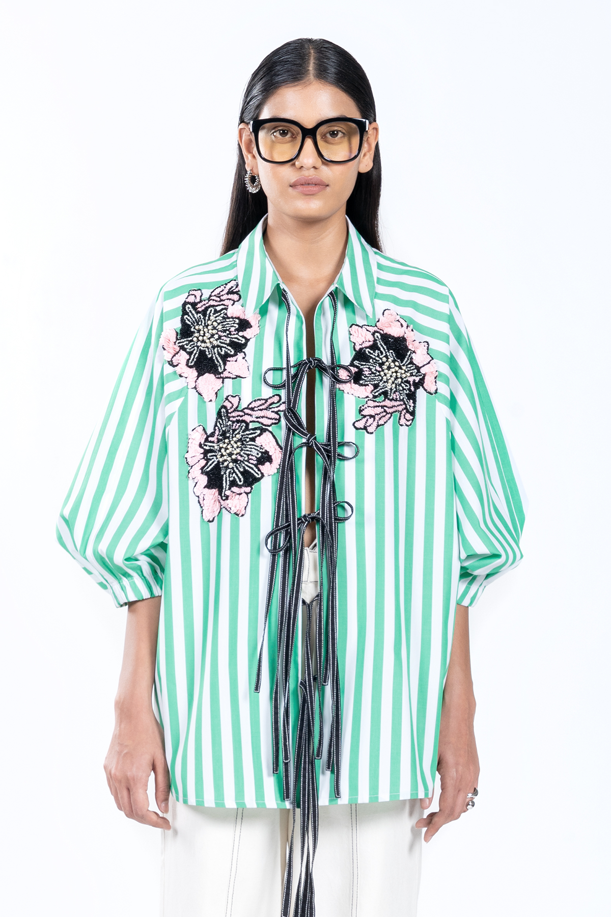 HANDCRAFTED STRIPER TIE-UP SHIRT