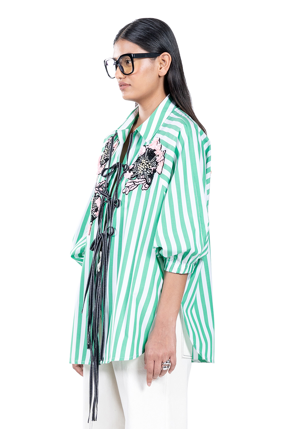 HANDCRAFTED STRIPER TIE-UP SHIRT