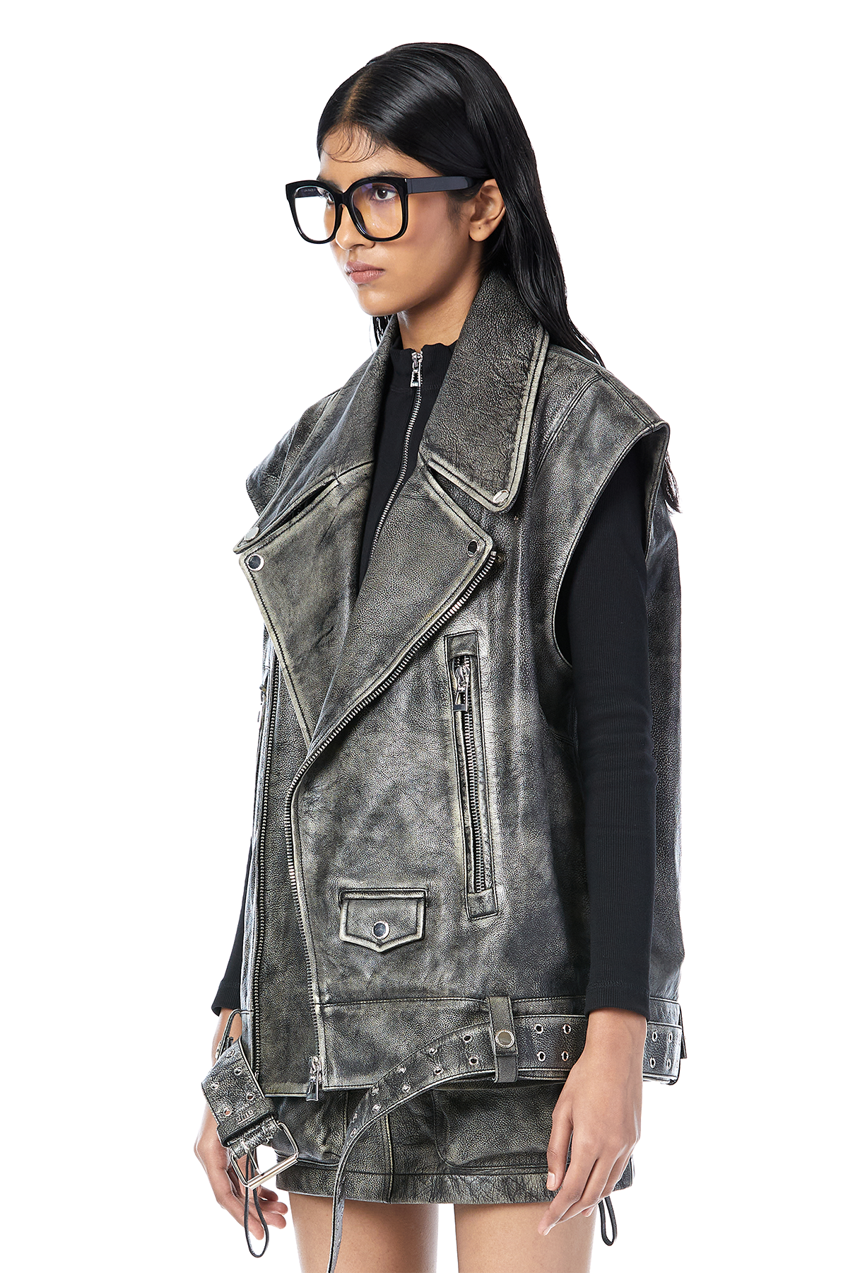 Washed Leather Biker Jacket