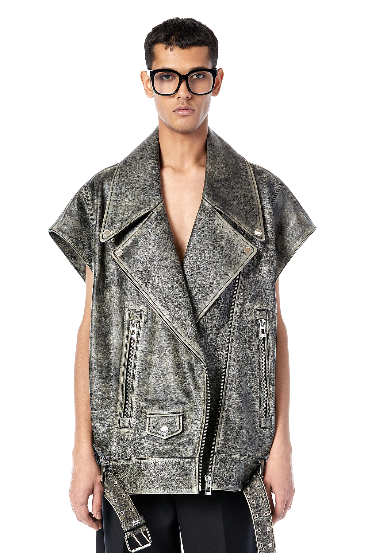 Washed Leather Biker Vest
