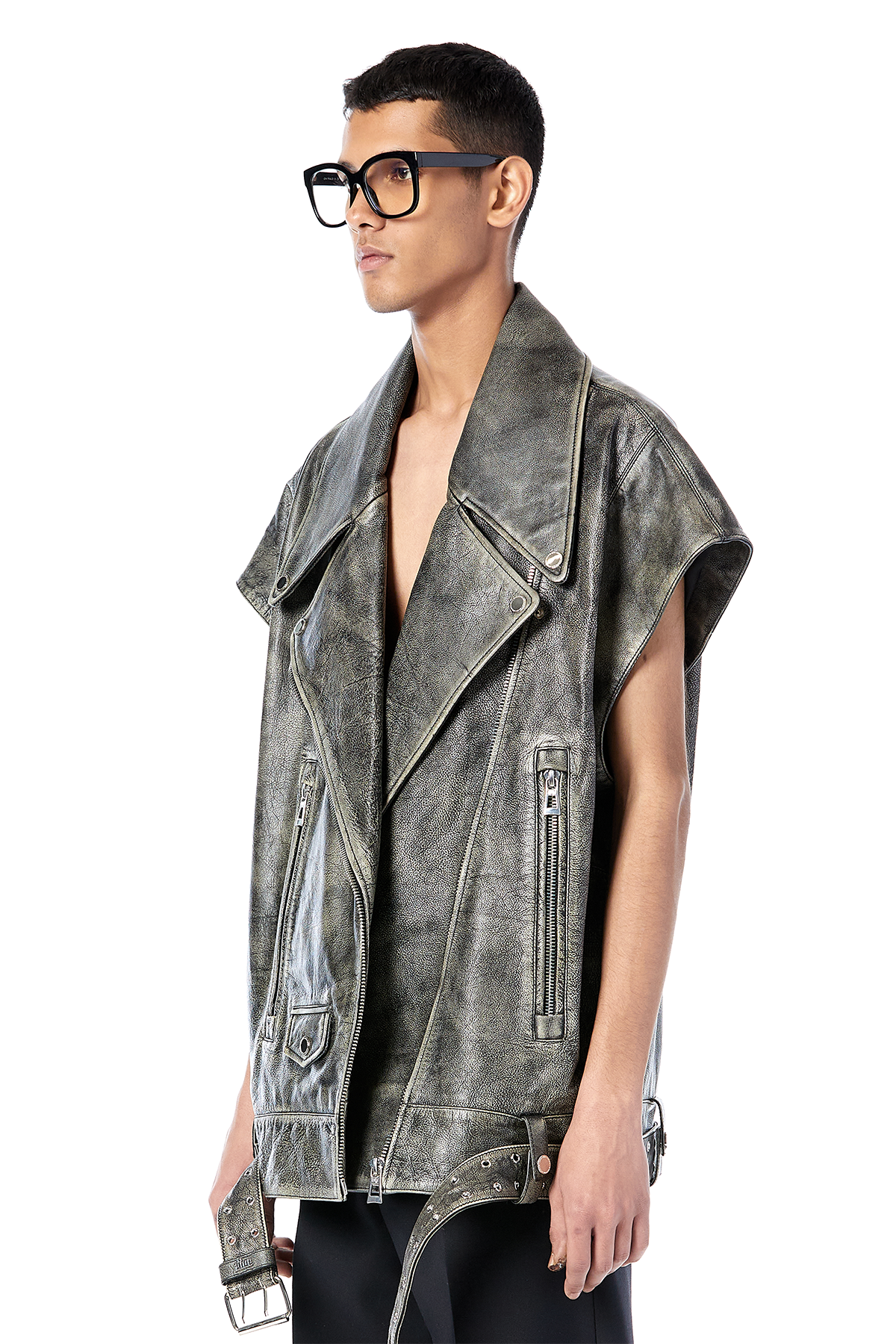 Washed Leather Biker Vest