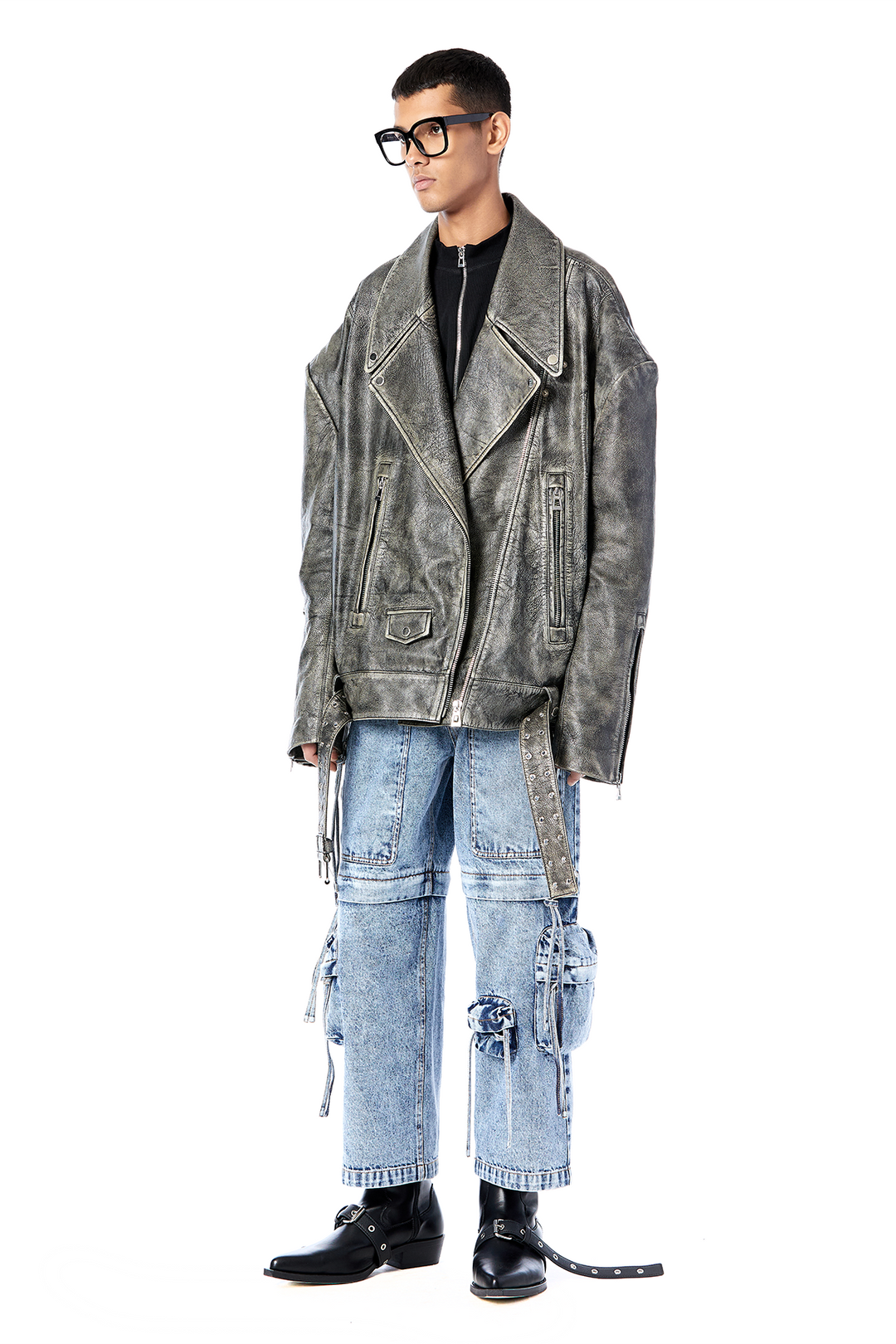 Washed Leather Biker Jacket – Dhruv Kapoor Washed Leather Biker Jacket – Dhruv Kapoor