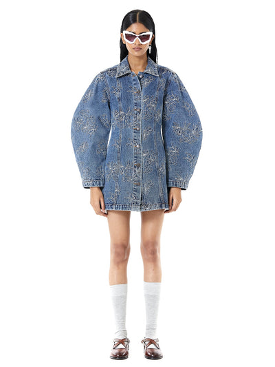 Thread Work Denim Mini Dress