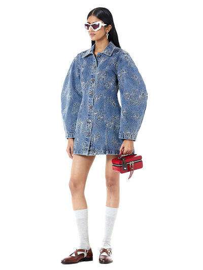Thread Work Denim Mini Dress