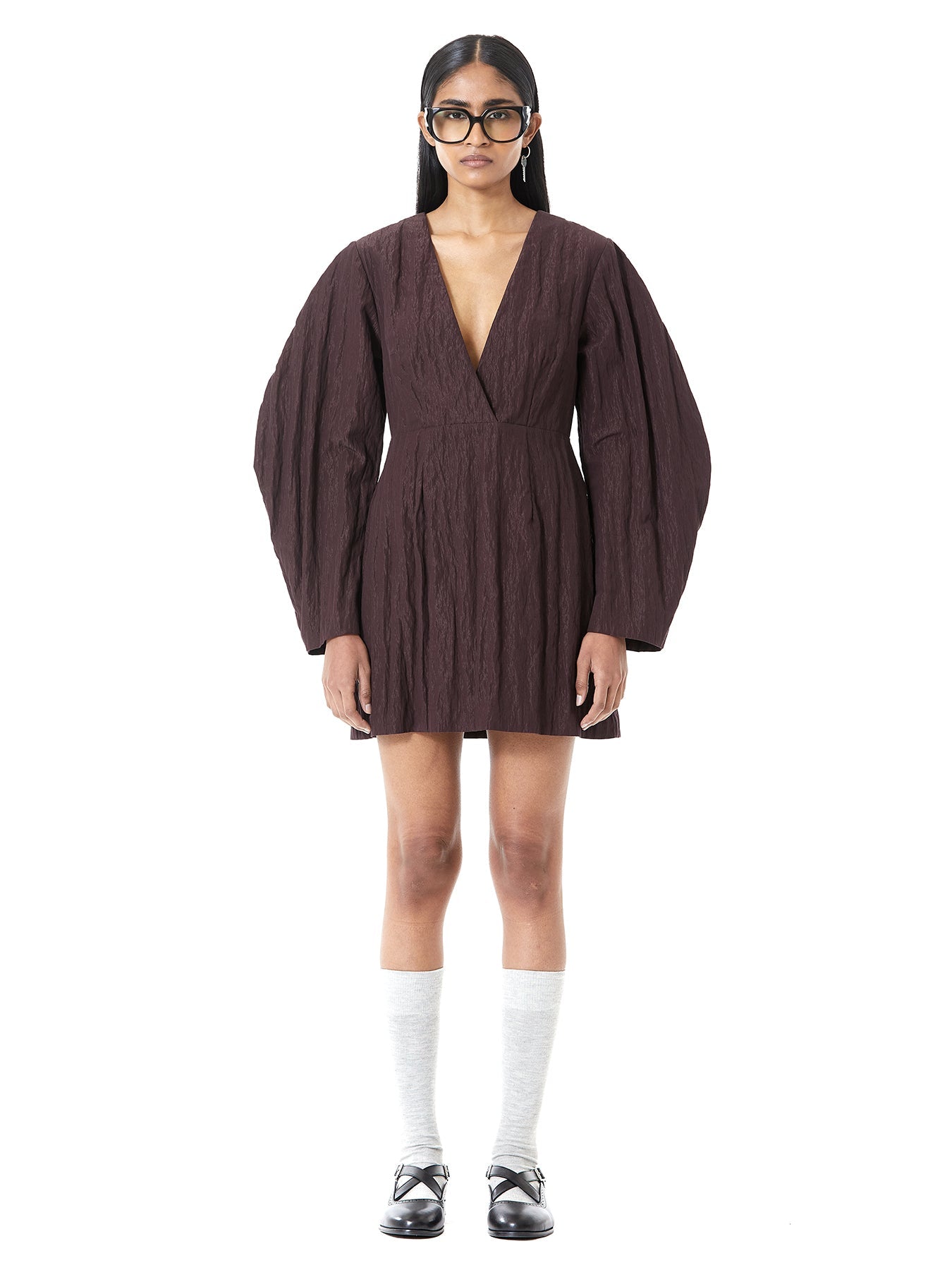 Crushed Balloon Sleeve Dress